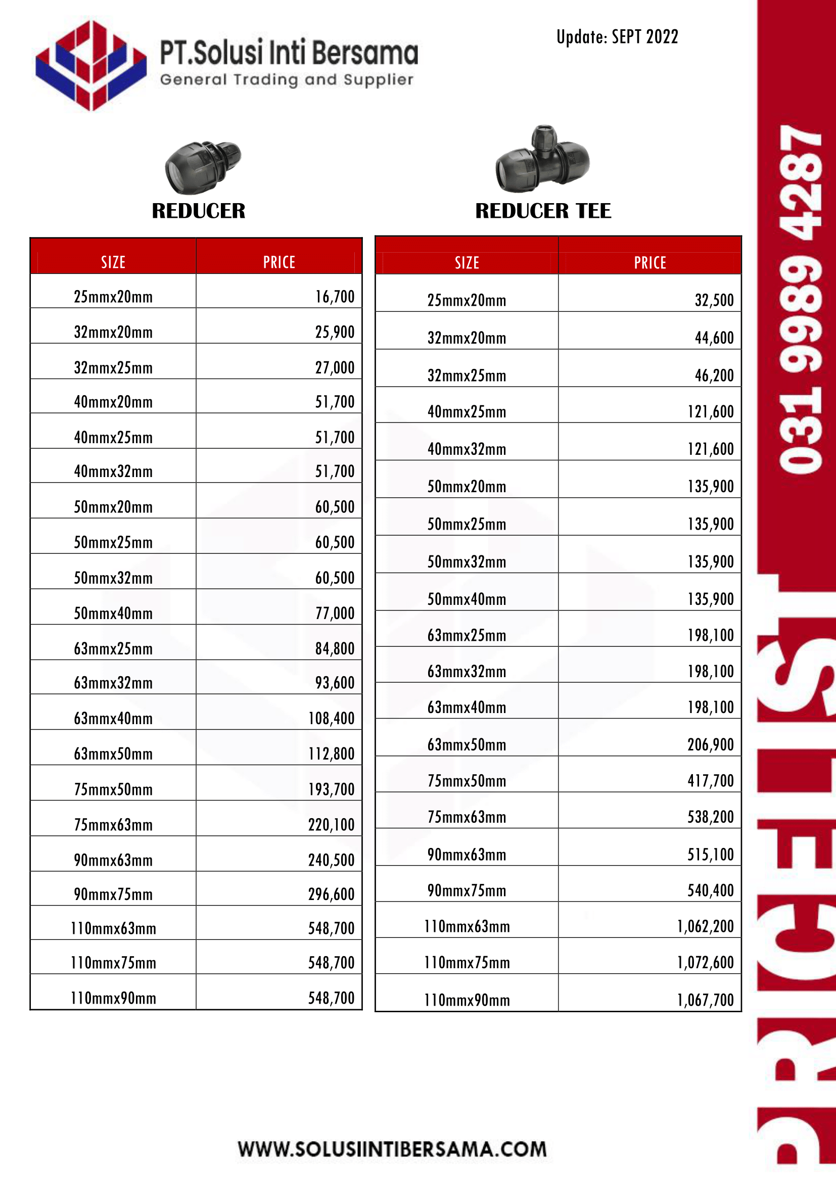 Pricelist Fitting HDPE Compression Update September-2