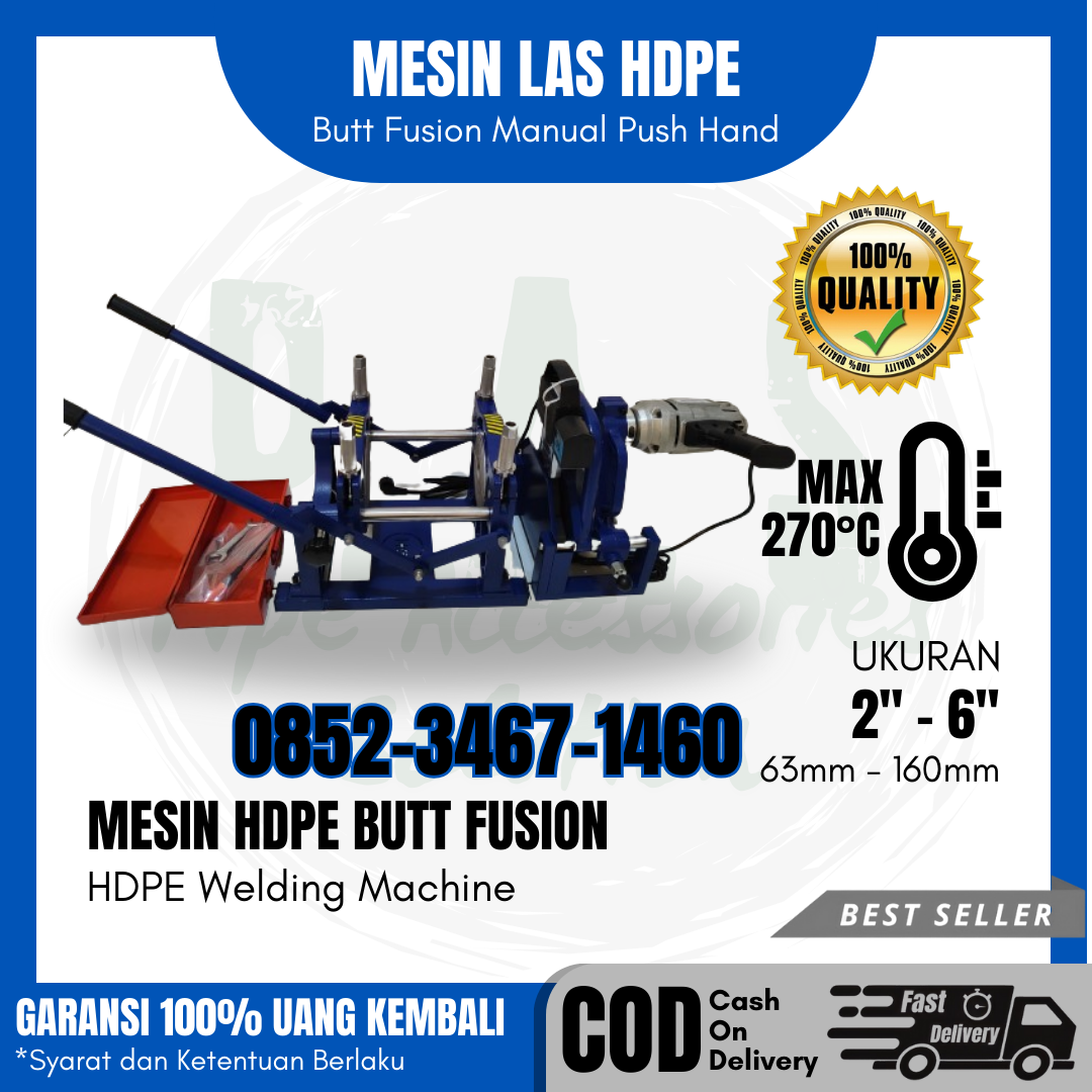 Agen Mesin HDPE ButtFusion Manual Push Hand ukuran 63mm hingga 160mm